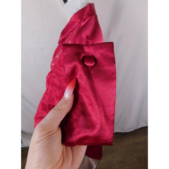 Victoria's Secret Sleep Shirt Womens Medium Large Red Lace Satin Button Front - Picture 6 of 12